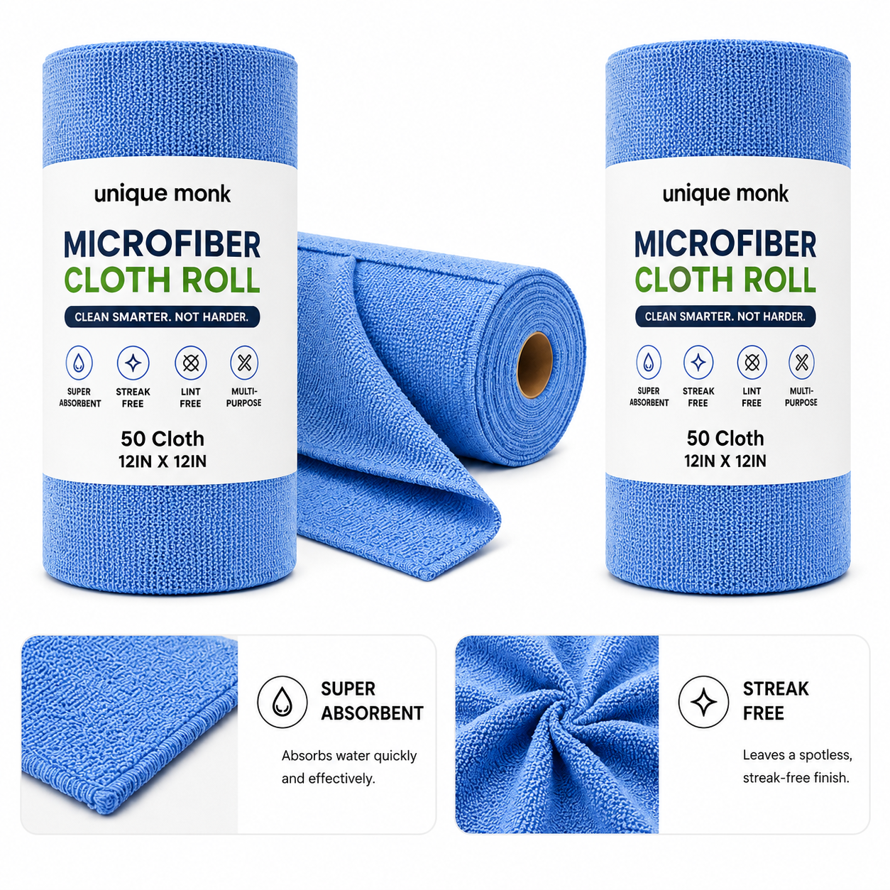 Reusable Microfiber Cleaning Cloth Roll (50pcs) Blue