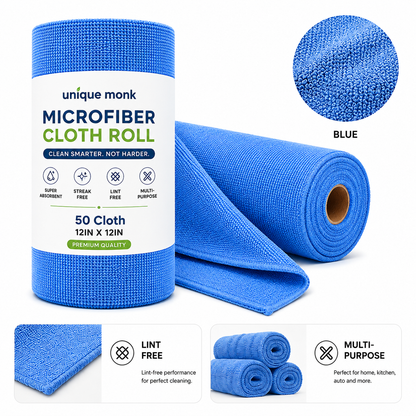 Reusable Microfiber Cleaning Cloth Roll (50pcs) Blue