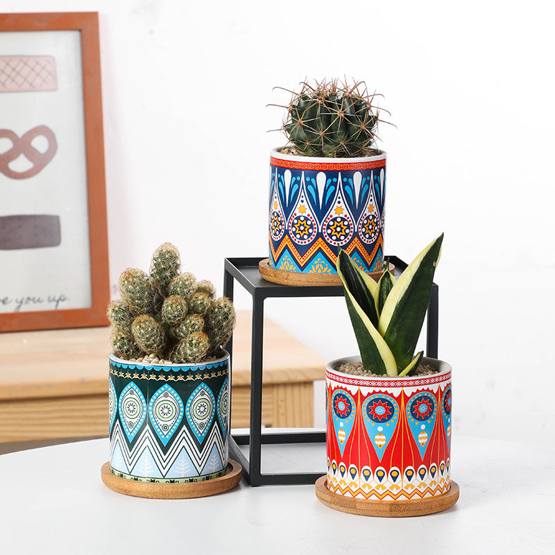 Mandala ceramic fake small artificial faux planters